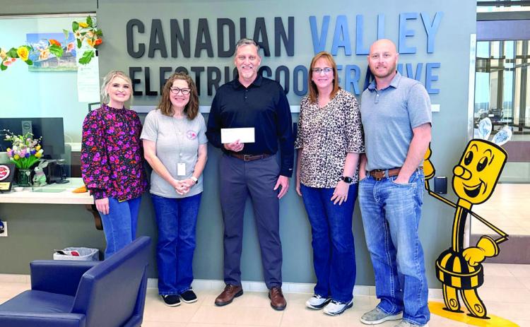 CVEC and partner CoBank, recently awarded $15,000 to three nonprofits including Gateway to Prevention. Pictured from left are Kaci Dennis (CVEC), Stacey Reynolds (CVEC), Jon Greenwood (Gateway), Sheri Wyant (CVEC), and Jesse Murray (CVEC). Photo provided by CVEC