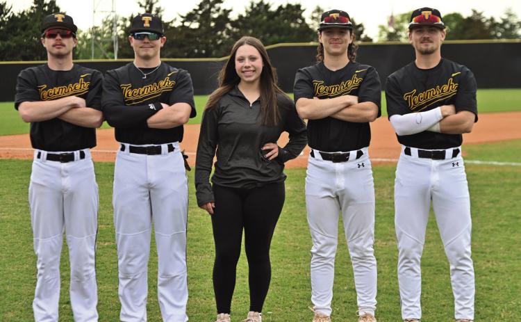 Tecumseh High School celebrated Baseball Senior Night on April 19 before their varsity game. Those recognized were Malachi Boyce, Kaiden Pounds, manager Karsyn MacDonald, Rowdy Kinsey and Bryson Smith. Photo provided by Kenetta Lisenbee.