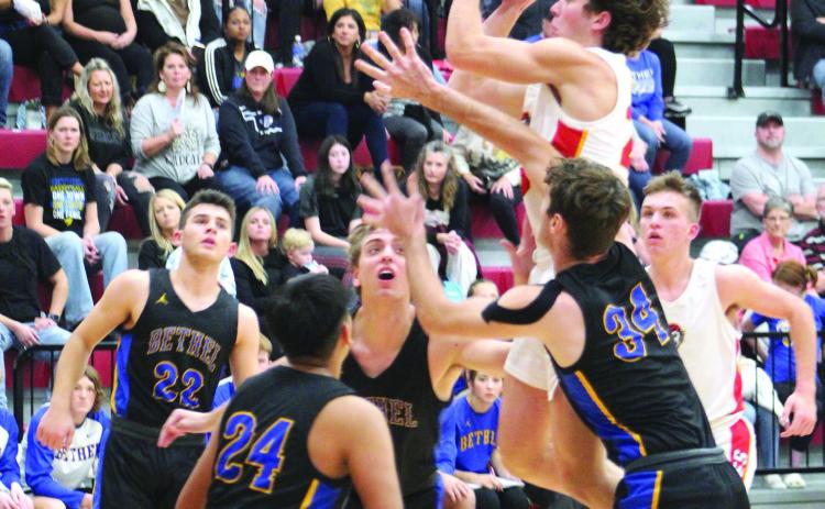 Dale’s Deken Jones makes a jump shot during the first quarter of the home game against Bethel on Dec. 2. The Dale Pirates won 72-55.