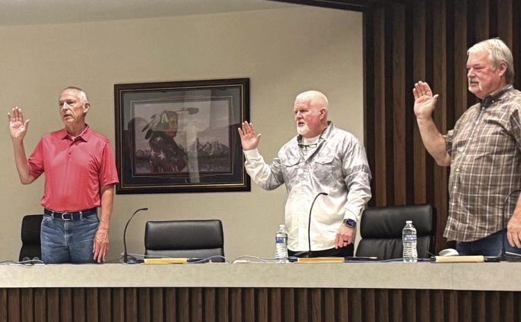 Tim Barrick, Lance Wortham and Randy Gilbert were sworn in for their re-appointment to the SCCDA at the April 9 meeting. Julie Talton, Countywide &amp; Sun