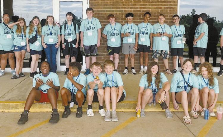 Participants in Seminole State College’s GEAR UP summer camp pose for a group photo outside the Enoch Kelly Haney Center. More than 160 students from 12 area schools attended the two-week event, which included campus tours, STEM lessons, recreational activities and college-readiness workshops. Photo Provided