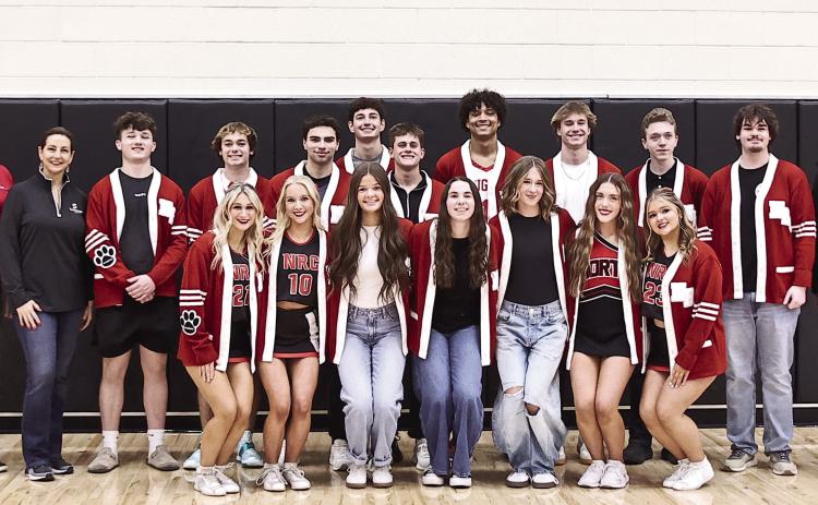 North Rock Creek students pose with their academic sweaters sponsored by Sovereign Bank. Back Row: Brian Nave, Rachael Melot, Wrigley Rendleman, Jaxon Murray, Alexander Monge, Clayton Hale, Jaxson Loftis, Memphis Burdine, Casen Stephens, Braden Hibler, Cody Jones and David Densmore. Front Row: Laynee Joyner, Savannah Motrych, Brianna Ogden, Addison Iddings, Abagail Bloyd, Hadley Dyer, Hope Hodges. Photo Provided by Gowin Photography
