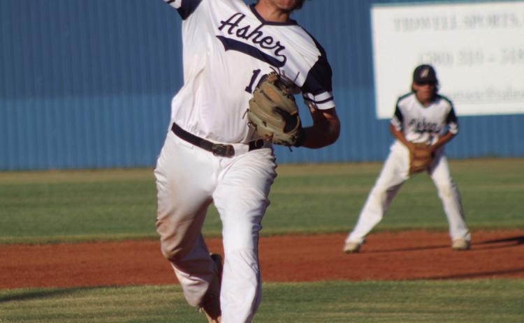 Asher junior Bryce Lamb winds up for the pitch in the home game with Dale. Countywide &amp; Sun/Natasha Dunagan