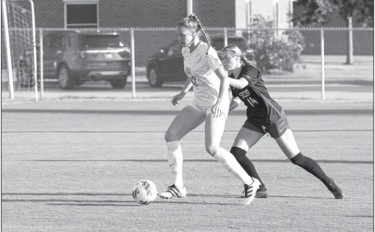Oklahoma Baptist University’s senior midfielder Alanna Bloomingdale scored twice as OBU beat the University of Central Oklahoma Saturday, Sept. 9. Photo provided by OBU