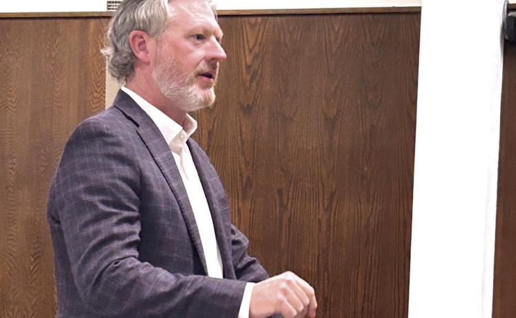 Attorney Joe Vorndran attempts to clarify the proposed processed for consolidating bank accounts. Suzie Campbell, Countywide &amp; Sun