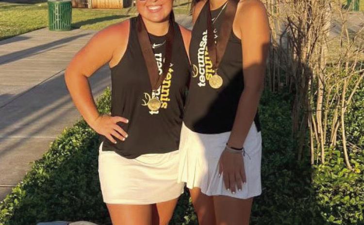 Tecumseh Girls #1 Doubles Team Elise Whitney and Jalee Meyers, shown here, placed first at the Elk City Tennis Tournament on April 13. In #1 Singles, Tara Lack placed fourth. Photo provided.