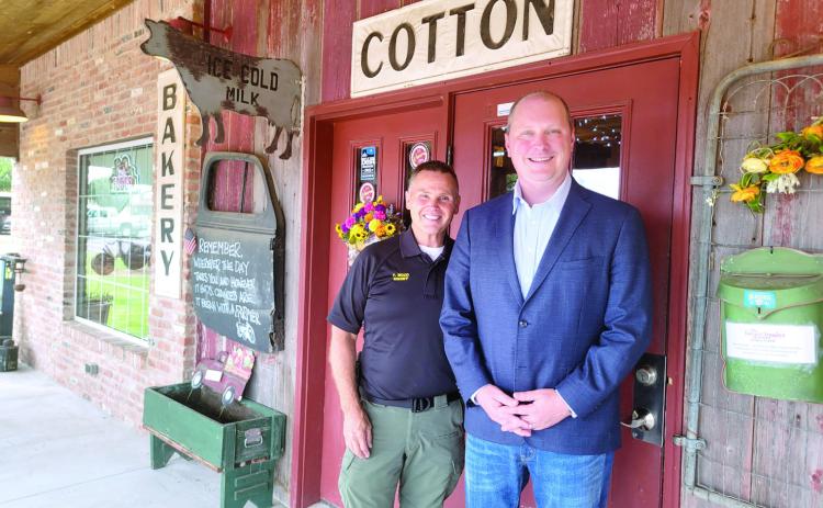 Attorney General Candidate Jon Echols poses for a photo with Pottawatomie County Sheriff Freeland Wood after a visit to The Farmer's Daughter Market in Tecumseh. Photo provided