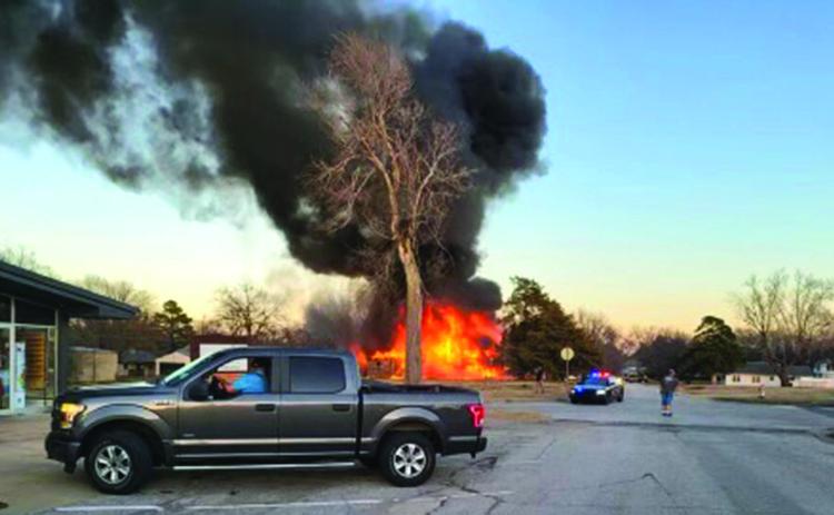 Friday evening, Jan. 20, 2023, folks from all over Tecumseh felt or heard the explosion. A house on Washington Street, just east of 4th Street was a total loss. The fire also claimed the life of a resident of the home. Photo courtesty of Augustus White