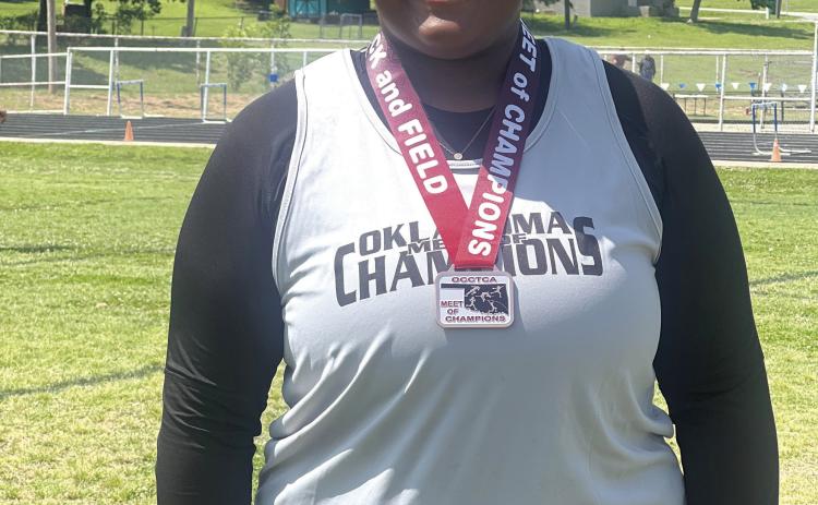 After placing 3rd place at the State Track Meet, Kiara Stallin duplicated the feat at the Meet of Champions. Stallin tossed the Shot Put 41’7” at Stroud last week on May 14. Stallin is obviously consistent as she was just shy of her heave at the State Meet of 41’9.5”. Stallin has more medals to look forward to, as she will be a senior next year. Photo provided by Danny Chambers