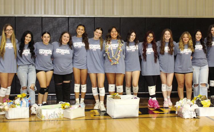 Tecumseh held their Volleyball Senior Night ceremony on Sept. 24. Shown, from left, are Assistant Volleyball Coach Natalie Whiteman, Hannah Stewart, Sierra Lillard, Trinity Rakestraw, Dusti Ozment, Jalee Meyers, Amanda Magill, Hannah Jones, Kaitlyn Elrod, Kayloni Cruz, Makenna Phelps, Annelise Decker, Jessica Rushing, Rylee Williams, and Head Coach Megan Laughlin. Countywide &amp; Sun/Natasha Dunagan