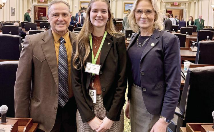 Shawnee High School's Kiley Sartin participated in the Page Program with Rep. Danny Sterling. Sartin is pictured with Sterling and Rep. Nicole Miller. Photo provided