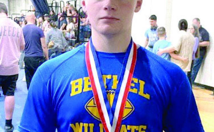 Bethel freshman Eli Jacobs placed fifth in the 198-pound weight class of the High School State Powerlifting Meet on March 14 at El Reno. Photo provided by Coach Joey Ginn