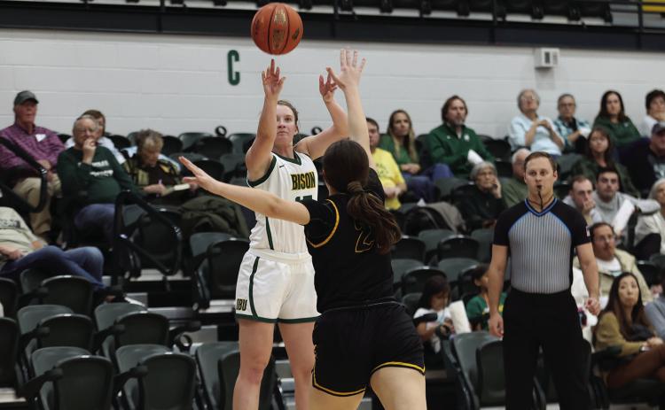 OBUs Melissa Southard send a shot to the bucket during the home game against Cameron. Lady Bison won 79-70. Photo provided
