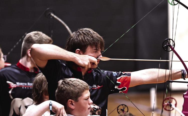 North Rock Creek senior Landon Kelough led all NRC archers with a 289 at Meeker Public Schools first Annual Turkey Tourney. Photo courtesy of Gowin Photography