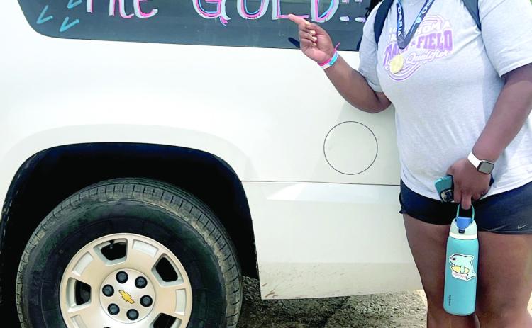 Tecumseh senior Kiara Stallin finished the season with a 40'6.75' shot put throw, bringing home the gold medal. Photo courtesy of Coach Kortney Ozment