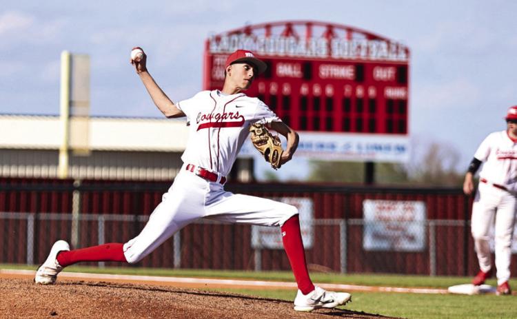 North Rock Creek’s Cason Coomer, starting pitcher in the game Monday, Apr. 10. The Cougars lost to Bristow 0-4. Photo courtesy of Gowin Photography