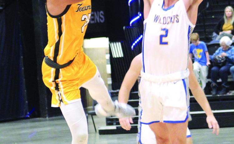 Tecumseh junior Marquan Krush goes to the hoop, as Bethel’s Xavier Meier guards it, during Bethel’s First United Basketball Classic on Dec. 8 at FireLake Arena. During the three-day tournament, the Savages lost to the Wildcats, 56-69, and to Clinton, 40-43, before winning, 82-12, over Astec Charter. Countywide &amp; Sun/Natasha Dunagan