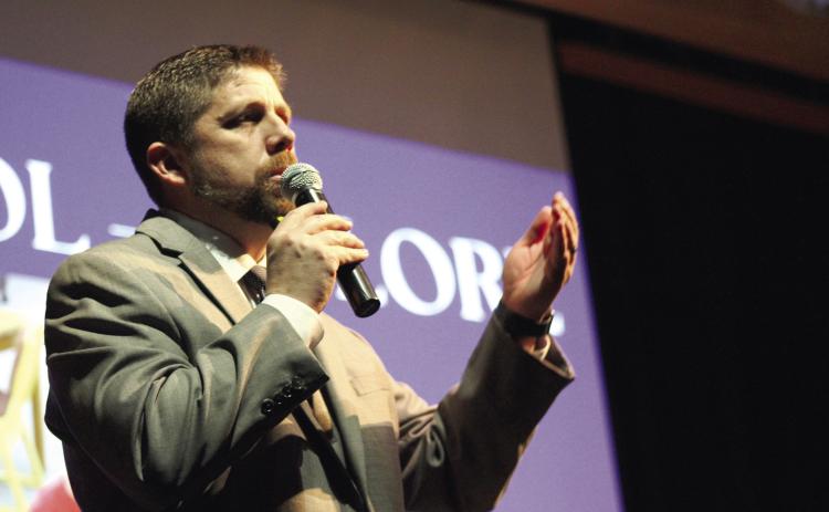 Shawnee Superintendent Dr. Aaron Espolt speaks during the “State of the Schools” event, Feb. 12, at the Performing Arts and Athletic Center Auditorium. Countywide &amp; Sun/Natasha Dunagan