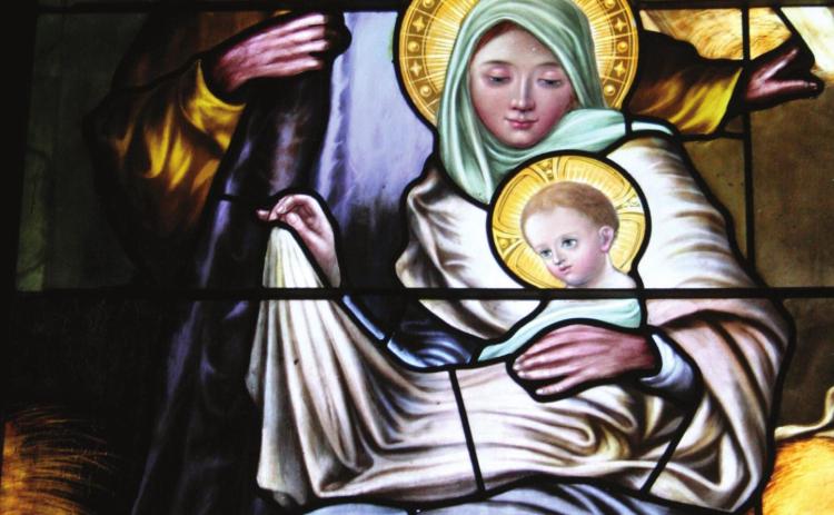 The stained glass Nativity Window at Emmanuel Episcopal Church depicts Mary holding the infant Jesus in her arms as Joseph looks over her shoulder. Emmanuel Episcopal is celebrating its 125th anniversary this year. Countywide &amp; Sun/Kendra Johnson