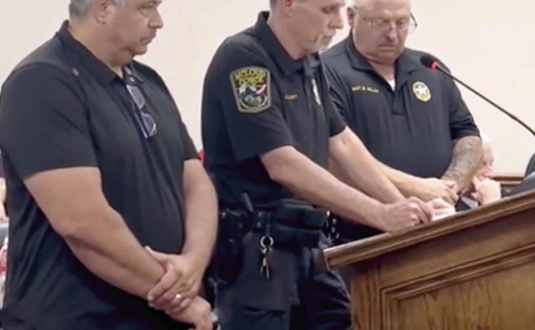 Members of the McLoud Police Department addressed the McLoud City Council regarding the 'vote of no confidence' conducted by the FOP. Sgt. Michael O'Leary read a statement urging the Council to stop the disruptions being made by the FOP and let Chief (Kyle) Webb do his job. Suzie Campbell, Countywide &amp; Sun