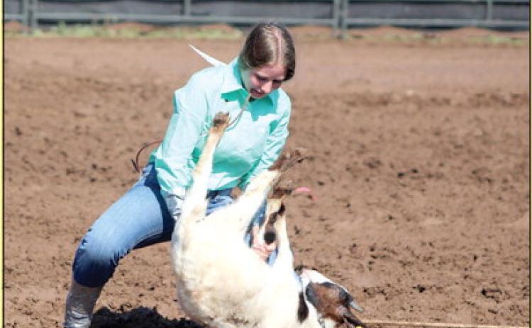 Avery Dockrey of Shawnee competes in the Goat Tying event of the International Finals Youth Rodeo on the morning of July 10. Countywide &amp; Sun/Natasha Dunagan