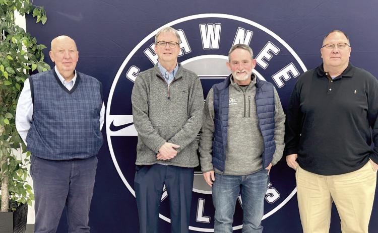Shawnee baseball inducted four new members into the Hall of Fame at a banquet held Thursday Feb. 13, 2025. Pictured from left are the new members: Dwight Atchley, David Porty, Jim Robertson, and Larry James. Photo provided by Shawnee Public Schcools