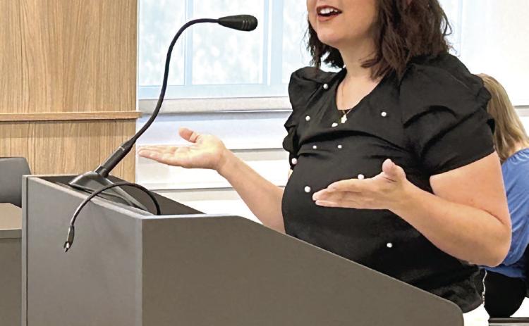 Legacy Parenting Director of Operations Kyia Robison speaks to the County Commissioners about the mission of Legacy Parenting and asks that they be a drop-off site for diaper donations. Suzie Campbell, Countywide & Sun