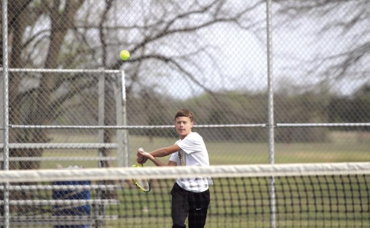 Tecumseh freshman Jett Jeffcoat competes in #2 Singles during the Tecumseh Tennis Tournament on April 1. Natasha Dunagan, Countywide & Sun