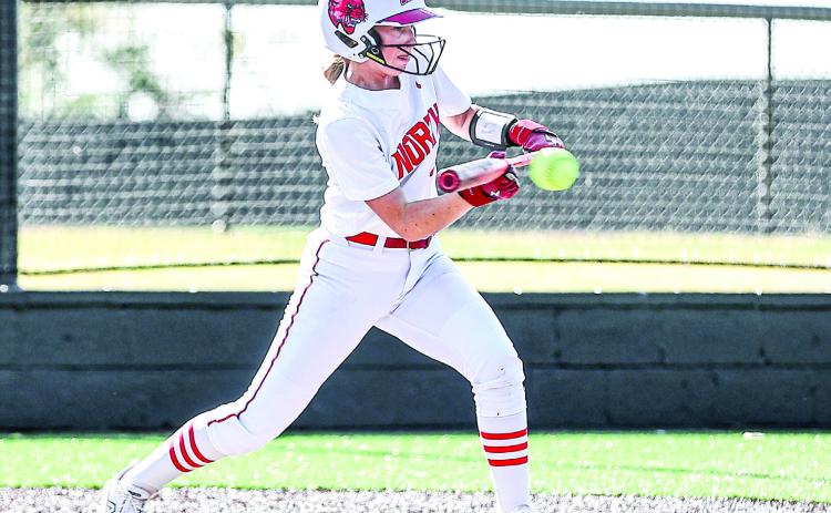 Izzy O'Daniel put down a bunt as NRC softball played Mannford on Aug. 17. The Lady Cougars came up short losing, 3-6. They traveled to Bristow on Aug. 18, winning 13-0.