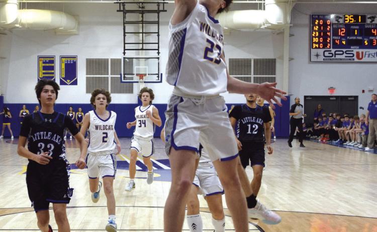 Darius Cheatham tries for two in the first quarter against Little Axe in District play on Feb. 16. Bethel took home the District Championship title. Countywide &amp; Sun/ Julie Talton