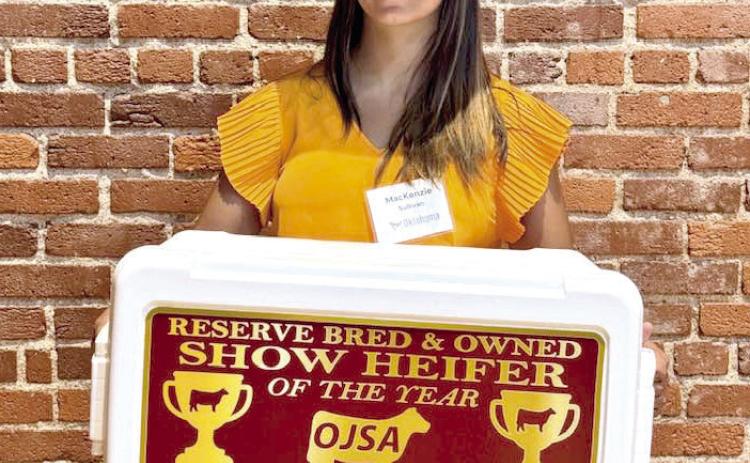Makenzie Sullivan, a Bethel junior, won 'Reserve Bred &amp; Owned Show Heifer of the Year' with her cow Anna at the Oklahoma Shorthorn Association Annual Meeting/Conference &amp; Awards, held at Stillwater on Aug. 2. Photo provided