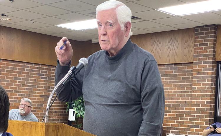 Ward 4 City Commissioner, John Collier, addressed his fellow council members at April's meeting. He equated his concern for lack of willing citizens to replace aging Tecumseh Council Members, with the drought crisis facing the town 20 years ago that allowed for citizens to walk across Tecumseh Lake. Julie Talton, Countywide & Sun