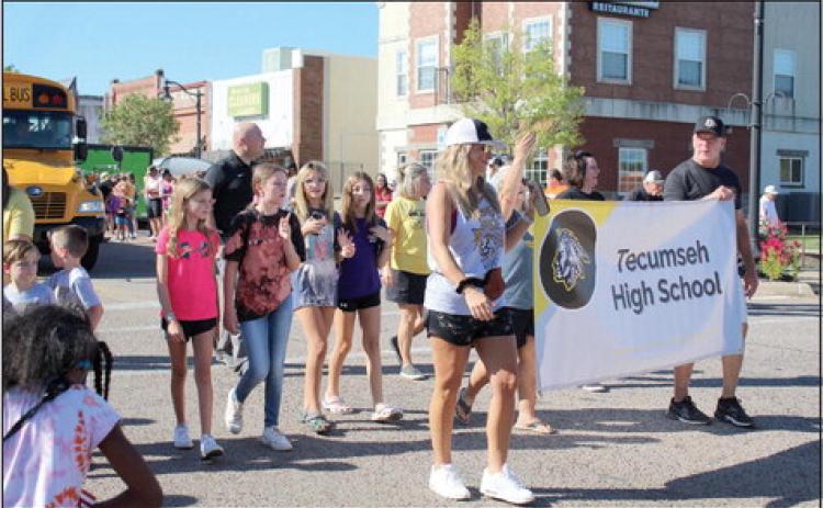 Tecumseh Public Schools and Tecumseh High School Administrators walk with students in the Frontier Days Parade in 2022. File photo