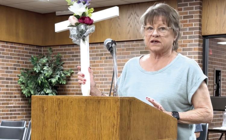 Donna Mayo showed the Tecumseh City Council an example of the crosses the Golden Age Center has available for purchase for $10. If interested, stop by the Senior Center in Tecumseh between 9 am and 1 pm. Julie Talton, Countywide &amp; Sun