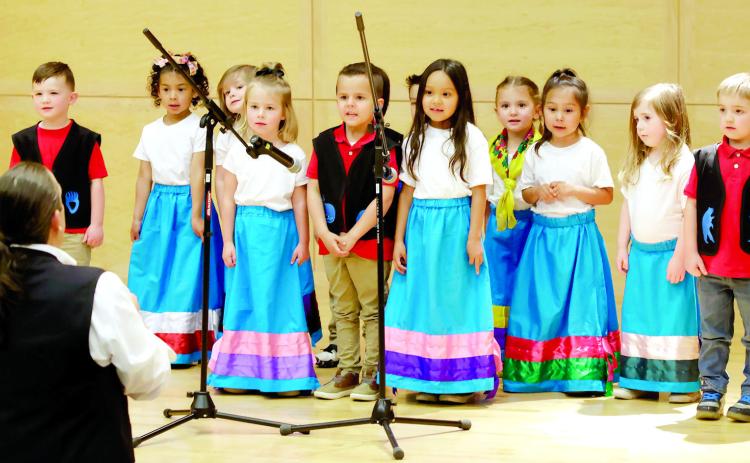 The CDC’s Pre-K all-day class perform at the Oklahoma Native American Youth Language Fair. Photo provided by CPN