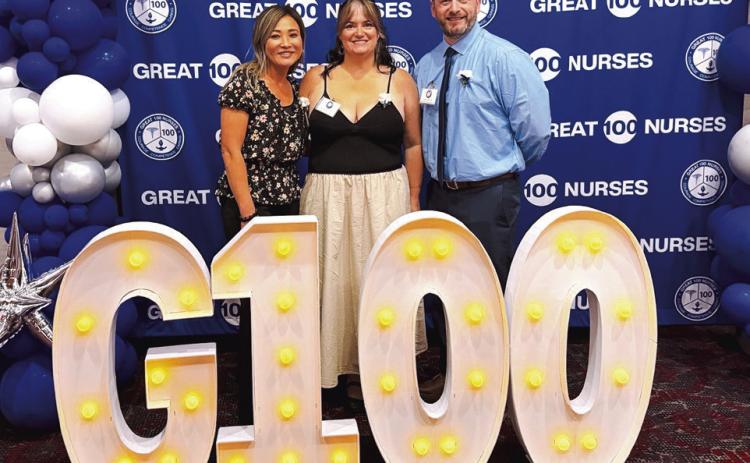 Pictured from left are SSM Health St. Anthony Hospital – Shawnee Clinical Educator Karen Romine, House Supervisor Mary Love and Seminole State College Assistant Professor of Nursing Butch Cantrell who was honored among 100 Oklahoma nurses recognized for their compassion, contributions to nursing and mentorship. Photo Provided