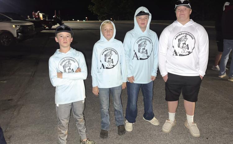 Asher Middle School students Braxton Ray, Hayes Templeton, Weston Knox and Eli Larman pose before their first Oklahoma High School Fishing tournament at the Lake of the Arbuckles in Oct. 2024. They placed fifth in that tournament, and they are looking forward to the season starting again in March. Photo provided by Melissa Ray.