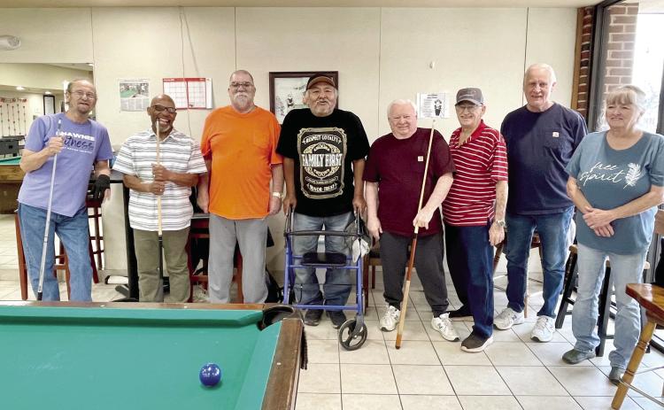Members of the Shawnee Rec Center enjoy an afternoon game of pool. Looks like there may be some sharks in that water. Photo Provided