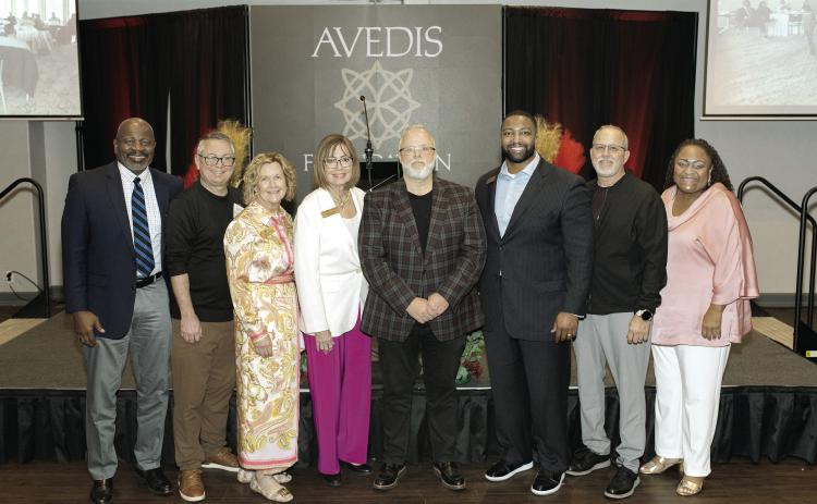 Pictured from left: C.L. Prevost III, Senior Pastor Community Baptist Church; Rev. Matt Wiley, Senior Pastor Shawnee Presbyterian Church; Audrey Seeliger, Avedis Foundation; Dr. Kathy Laster, Avedis Foundation President and CEO; Keynote Speaker, David B. Gadberry, Lead Pastor of Lifeway Church of Kingfisher County; Josh L. Trimble, Avedis Foundation Board member; Travis Hurst, Senior Pastor, Faithco Church; and LaShane Hill, LMFT, Director Kemp MFT Clinic OBU. Photo by Chris Rettman