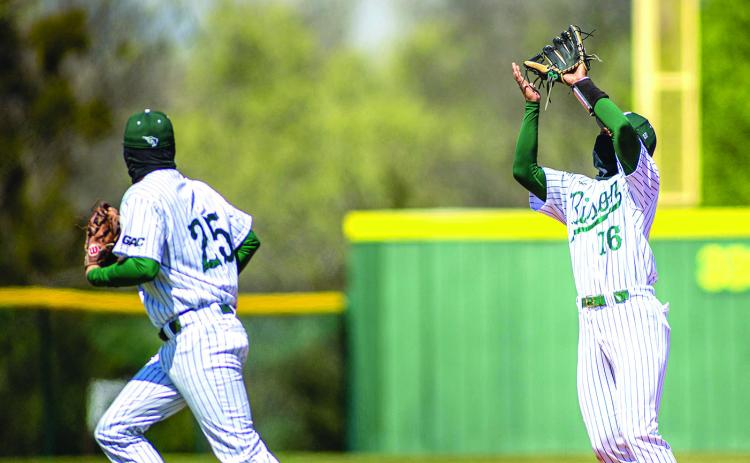 OBU’s Jose Parga catches the popup fly for the out in action against Arkansas-Monticello Saturday, Mar. 18, at Bobby Cox Field. Photo provided by OBU