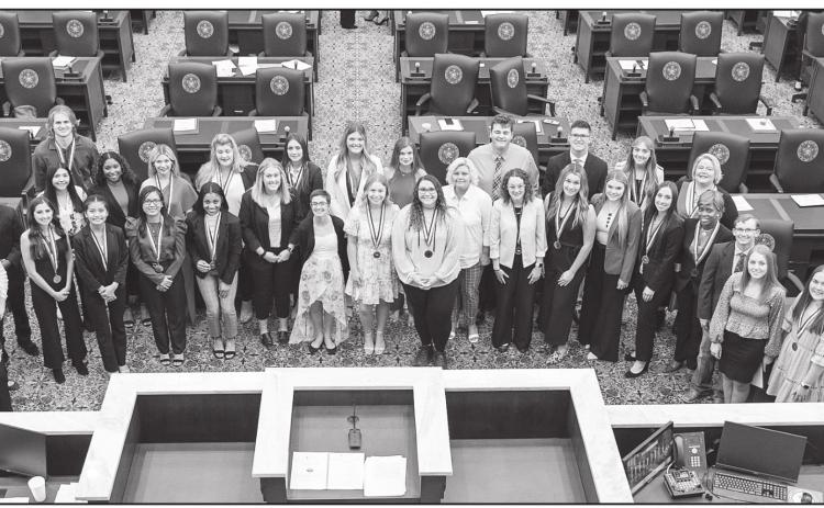 All-Oklahoma Academic Team honorees and Tuition Waiver recipients pose for a photo following the awards assembly on the chamber floor of the Oklahoma House of Representatives. Provided photo.