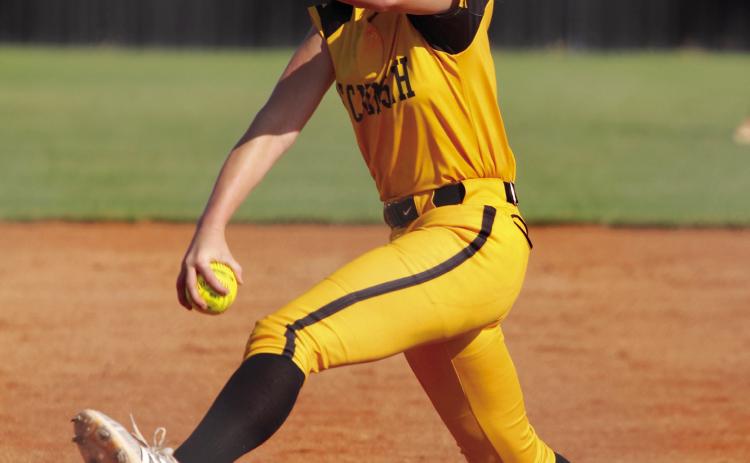 Tecumseh junior Steeli Mitchell slings the ball home in the fourth inning of the Aug. 13 game with Cleveland. The Lady Savages won, 10-0. Countywide & Sun/Natasha Dunagan