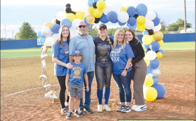 Brooklyn Duff was honored on Bethel’s Softball Senior Night, Sept. 12. She was the only senior on the team. Pictured here with her siblings and parents, from left: Allie, Tanner, Patrick, Brooklyn, Raven and Jordyn Duff. Countywide &amp; Sun/Julie Talton