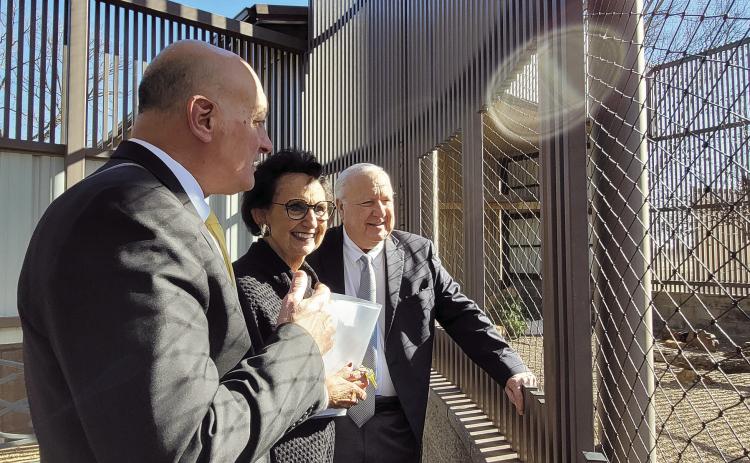 Chairman John “Rocky” Barrett and Vice-Chairman Linda Capps visit the CPN Eagle Aviary with Air Force Sustainment Center Executive Director Dennis D’Angelo. Photo provided