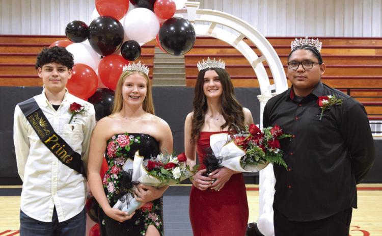 Earlsboro High School crowned their court at homecoming on Dec. 13. From left: Prince Garrett Esquivel; Princess Peighton Worley; Queen Ava Daily and King Quintin Lena. Countywide & Sun/Julie Talton