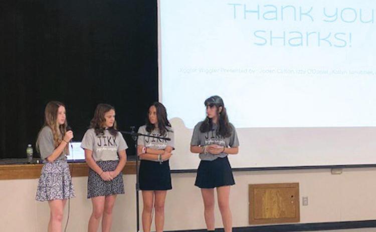 Shark Tank presenters pictured above, 7th-8th grade girls left to right - Isabelle O’Daniel 7th, Jaden Clifton 7th, Katelyn Tonubbee 8th and Kyann Sells 8th. Photo provided by SRC School.
