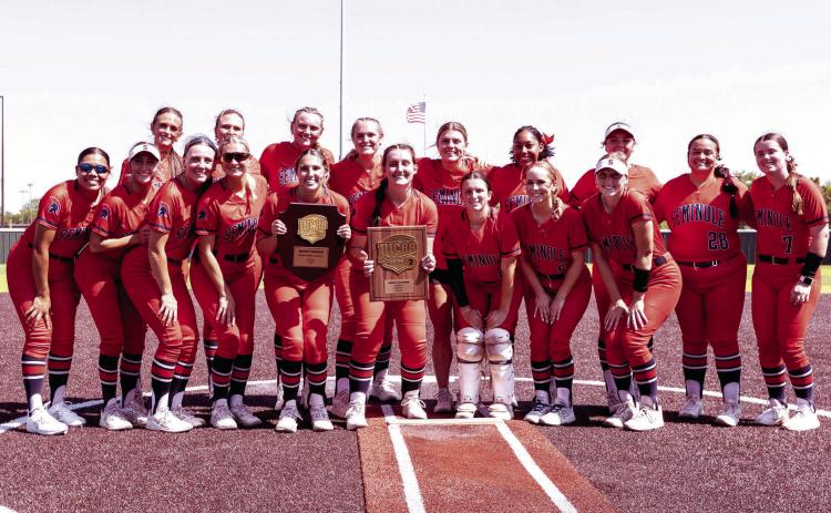 The Seminole State College Trojan softball team won the NJCAA South Central District title last weekend and earned a trip to the JUCO World Series national tournament. The Trojans defeated NEO in the championship game 3-2 at the CPN FireLake Ball Fields in Shawnee on Saturday. The national tournament will begin on May 25, 2026, in Oxford, Alabama. Photo Provided