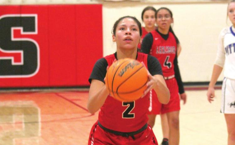 Tahnya Kennedy (#2) readies herself for a scoring free throw during Earlsboro’s loss to Pittsburg, Jan. 6 at the Jim Walling Invitational.