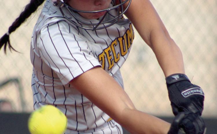 Tecumseh’s Serenity Jacoway takes her turn at bat during the Dale-Tecumseh Tournament on Sept. 9. The Lady Savages lost that game, 1-3, as well as the game with Minco, 0-1, earlier that day. Countywide &amp; Sun/Natasha Dunagan