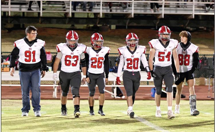 The last game for the seniors: Cooper Kline, Andrew Ritter, Nathan Clark, Calvin Bray, Konner Kellogg, &amp; Maddox Motley. Photo courtesy of Gowin Photography